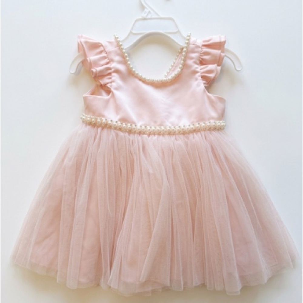 Charming Pink Tulle Dress with Pearls